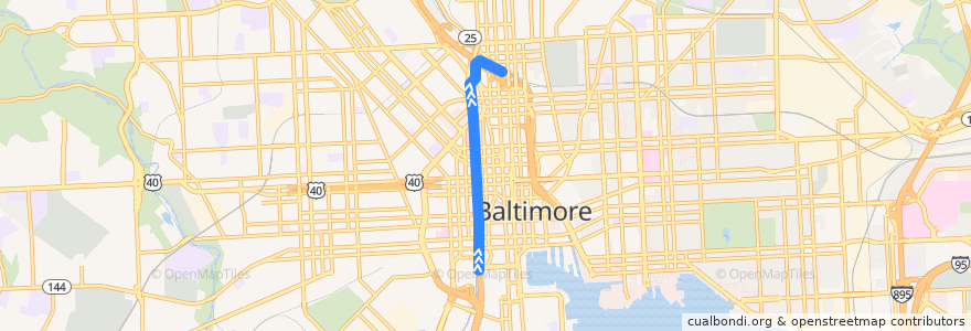 Mapa del recorrido Baltimore Light RailLink: Camden Yards → Penn Station de la línea  en Baltimore.