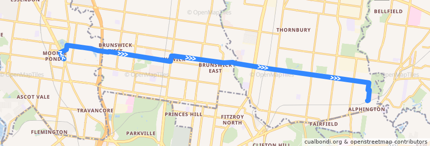 Mapa del recorrido Bus 508: Moonee Ponds Interchange => Alphington de la línea  en Melbourne.