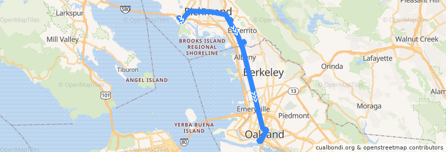 Mapa del recorrido AC Transit 72M: Point Richmond => Jack London Square de la línea  en 加利福尼亚州/加利福尼亞州.