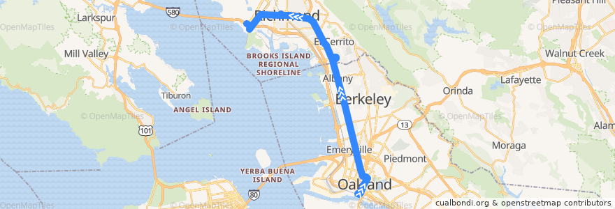 Mapa del recorrido AC Transit 72M: Jack London Square => Point Richmond de la línea  en 加利福尼亚州/加利福尼亞州.