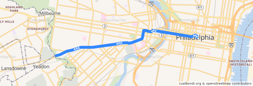 Mapa del recorrido SEPTA 34: Center City → Angora Loop de la línea  en فيلادلفيا.