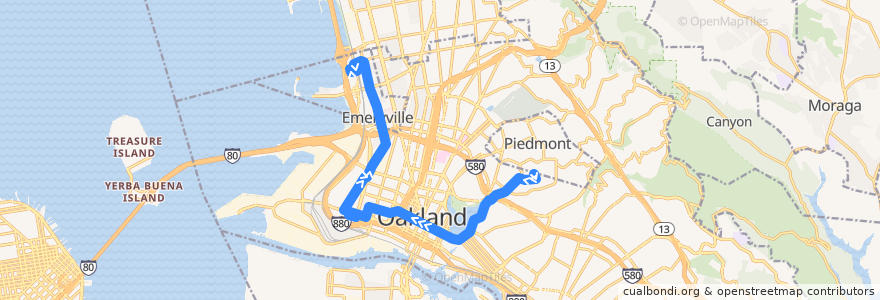 Mapa del recorrido AC Transit 29: Lakeshore Avenue & Park Lane => Christie Avenue & 64th Street de la línea  en 阿拉梅达县/阿拉米達縣/阿拉米達郡.