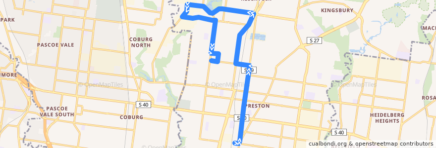 Mapa del recorrido Bus 553: Preston => Reservoir => West Preston de la línea  en City of Darebin.