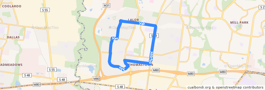 Mapa del recorrido Bus 554: Thomastown - West Lalor Loop (clockwise) de la línea  en City of Whittlesea.