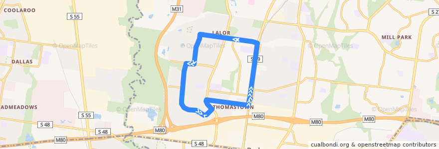 Mapa del recorrido Bus 557: Thomastown - West Lalor Loop (anticlockwise) de la línea  en City of Whittlesea.