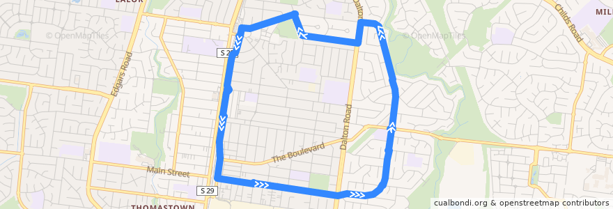 Mapa del recorrido Bus 559: Thomastown - East Lalor Loop (anticlockwise) de la línea  en City of Whittlesea.