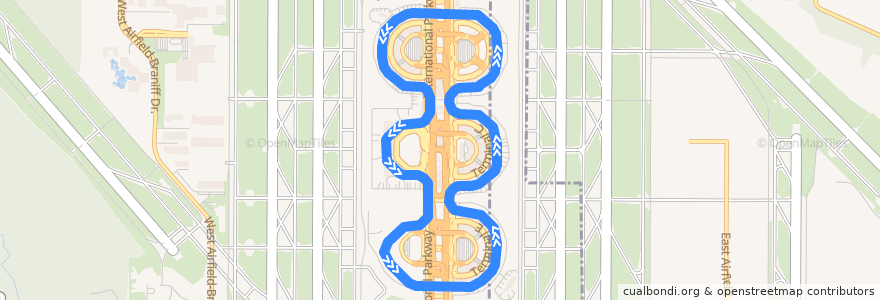 Mapa del recorrido Skylink (counterclockwise) de la línea  en Grapevine.