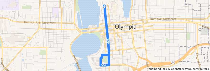 Mapa del recorrido Intercity Transit Route 101 Dash Shuttle (Saturday) de la línea  en Olympia.