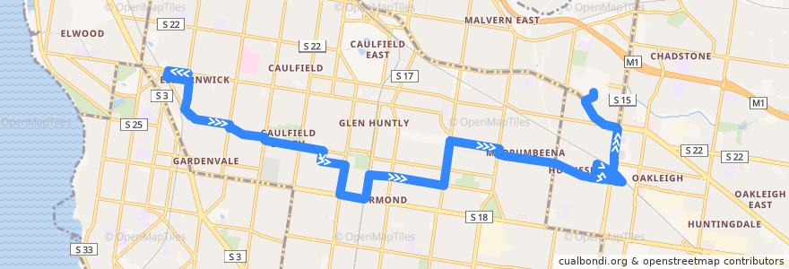 Mapa del recorrido Bus 625: Elsternwick => Ormond & Oakleigh => Chadstone SC de la línea  en Melbourne.