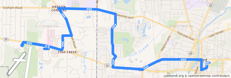 Mapa del recorrido Bus 30: Kent Central Gateway -> Downtown Kent -> Kent Free Library -> Silver Meadows Boulevard -> KSU Airport -> Target Plaza de la línea  en Ohio.