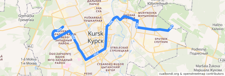 Mapa del recorrido Маршрут автобуса №84: "Аэропорт - Орловская улица" de la línea  en городской округ Курск.
