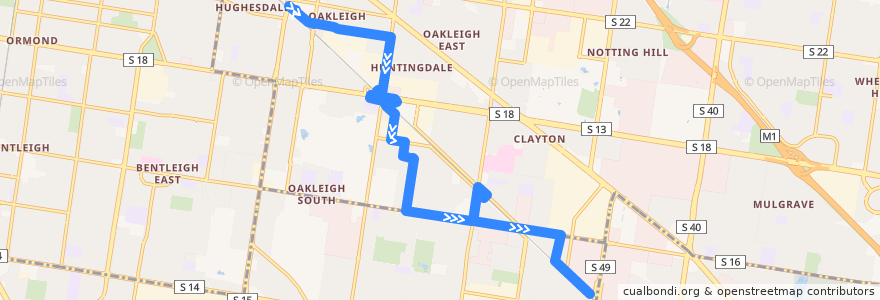 Mapa del recorrido Bus 704: Oakleigh Station => Clayton => Westall Station de la línea  en Melbourne.