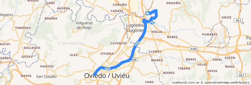 Mapa del recorrido La Fresneda - Oviedo (Autopista) de la línea  en آستوریاس.