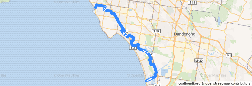 Mapa del recorrido Bus 708: Carrum => Southland => Hampton de la línea  en City of Kingston.