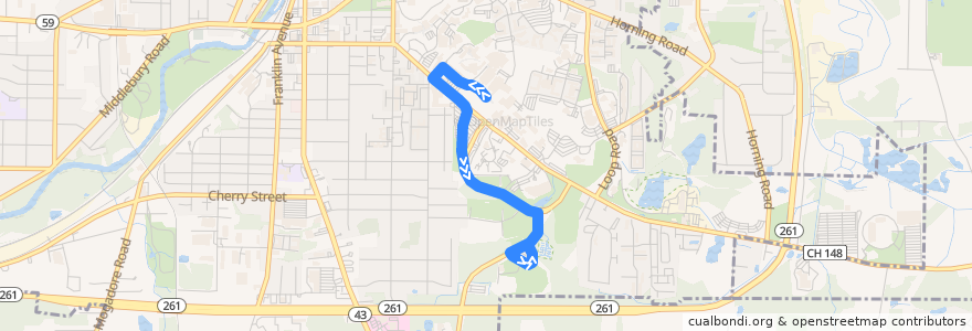 Mapa del recorrido Bus 55: KSU Student Center -> Bowman Hall -> Greek Village -> Allerton Sports Complex de la línea  en Kent.