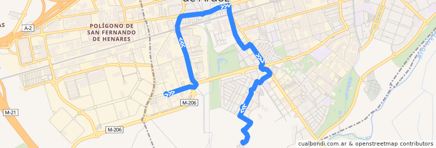 Mapa del recorrido Bus L3: Polígono Las Monjas → Barrio del Castillo de la línea  en Torrejón de Ardoz.