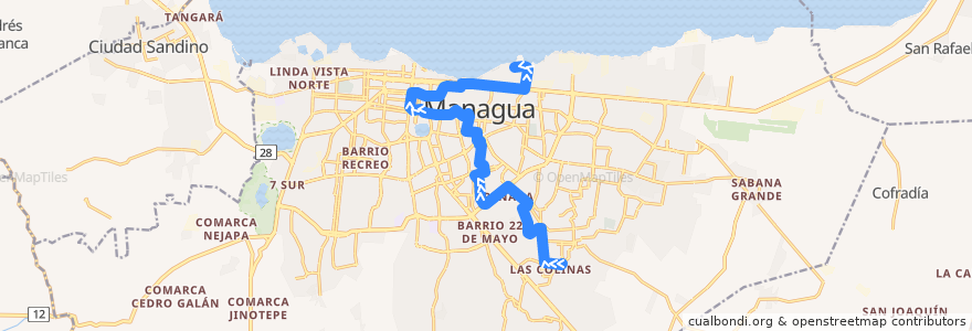 Mapa del recorrido Ruta 165: Barrio Naciones Unidas -> San Luis Norte de la línea  en Managua.