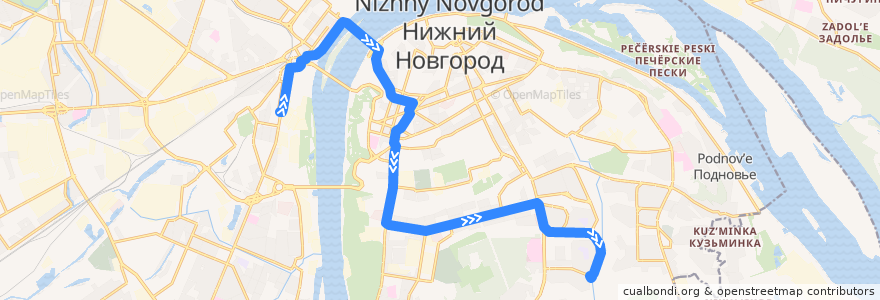 Mapa del recorrido Автобус 26: улица Долгополова => микрорайон Кузнечиха-2 de la línea  en ニジニ・ノヴゴロド管区.