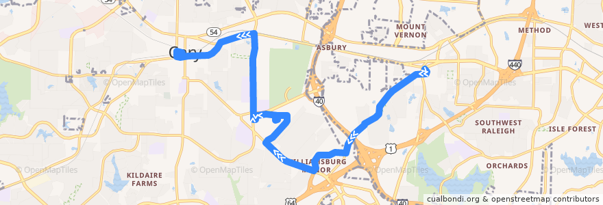 Mapa del recorrido GoCary 6: Plaza West Shopping Center => Cary Depot de la línea  en Wake County.