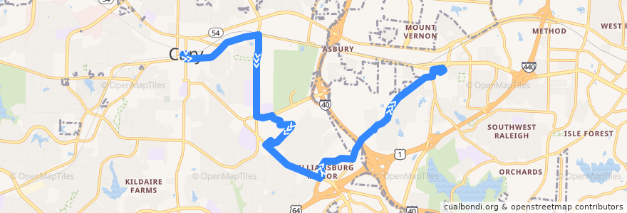 Mapa del recorrido GoCary 6: Cary Depot => Plaza West Shopping Center de la línea  en Wake County.