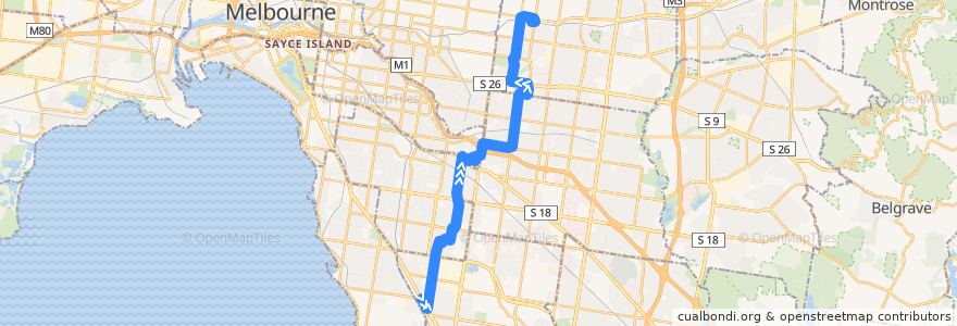 Mapa del recorrido Bus 767: Southland SC => Chadstone & Jordanville & Deakin University => Box Hill Station de la línea  en Melbourne.