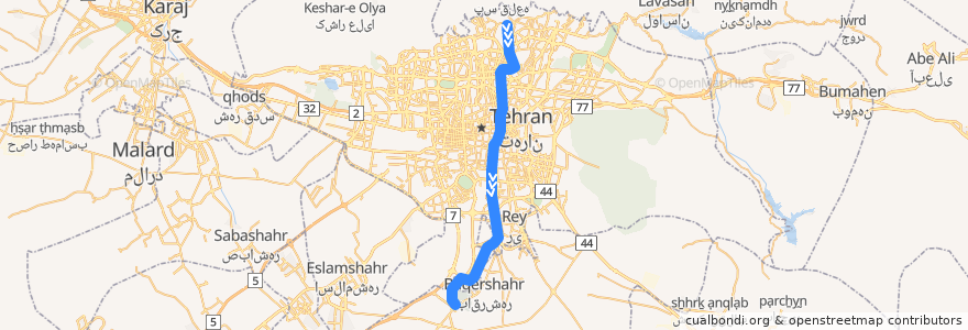 Mapa del recorrido خط ١ de la línea  en استان تهران.