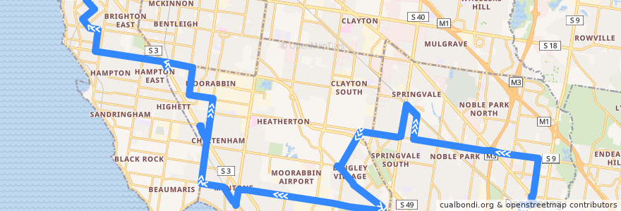 Mapa del recorrido Bus 811: Dandenong Station => Heatherton Road & Springvale => Brighton de la línea  en Melbourne.