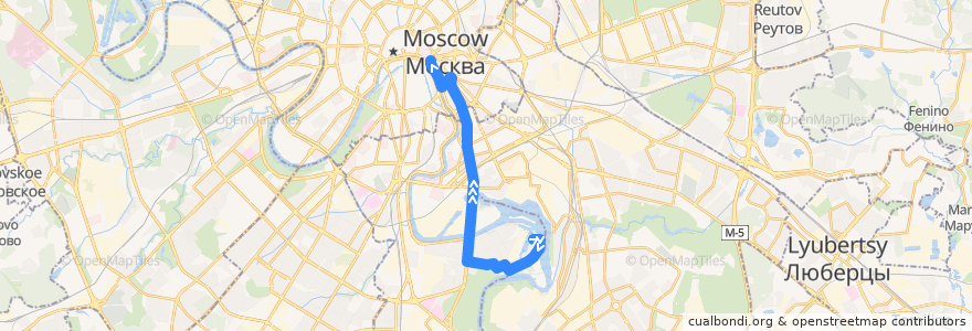 Mapa del recorrido Автобус 156: Нагатинский затон - Котельническая набережная de la línea  en Moscou.