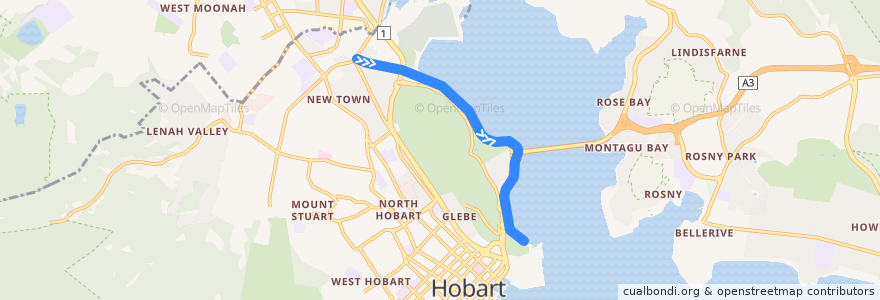 Mapa del recorrido Hobart - Boyer (Freight) de la línea  en Tasmanie.