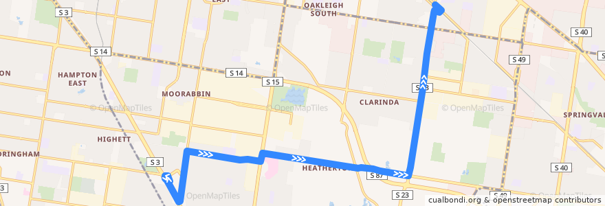 Mapa del recorrido Bus 821: Southland => Heatherton => Clayton de la línea  en City of Kingston.