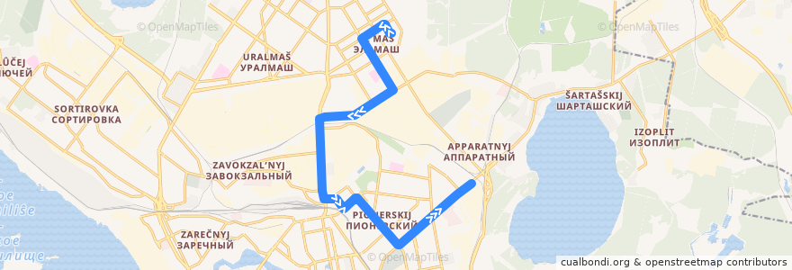 Mapa del recorrido Трамвай 16. Эльмаш - Шарташ de la línea  en городской округ Екатеринбург.