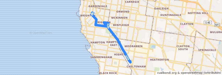 Mapa del recorrido Bus 823: North Brighton => Southland de la línea  en Melbourne.