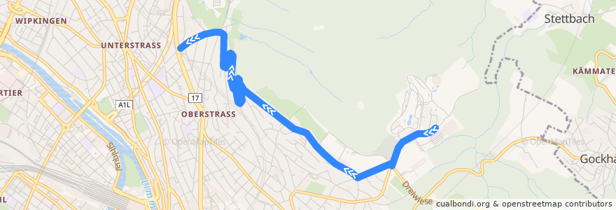 Mapa del recorrido Bus 39: Zürich, Im Klösterli → Letzistrasse de la línea  en Zürich.