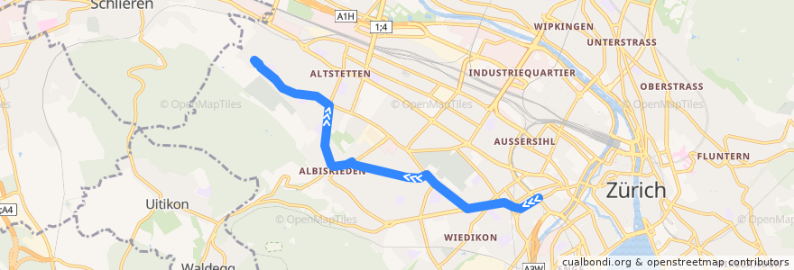 Mapa del recorrido Bus 67: Zürich, Bahnhof Wiedikon → Dunkelhölzli de la línea  en Zúrich.