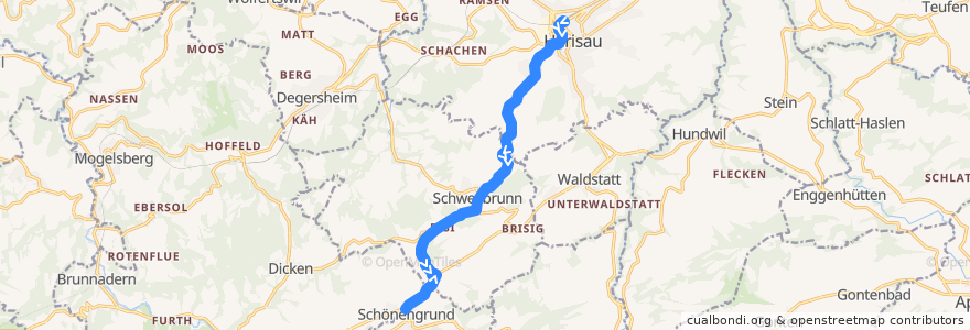 Mapa del recorrido Bus 183: Herisau, Bahnhof => Schönengrund (Abendkurs) de la línea  en Hinterland.