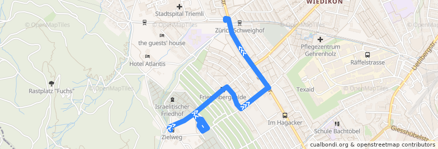 Mapa del recorrido Bus 73: Zürich, Zielweg → Schweighof de la línea  en Zürich.