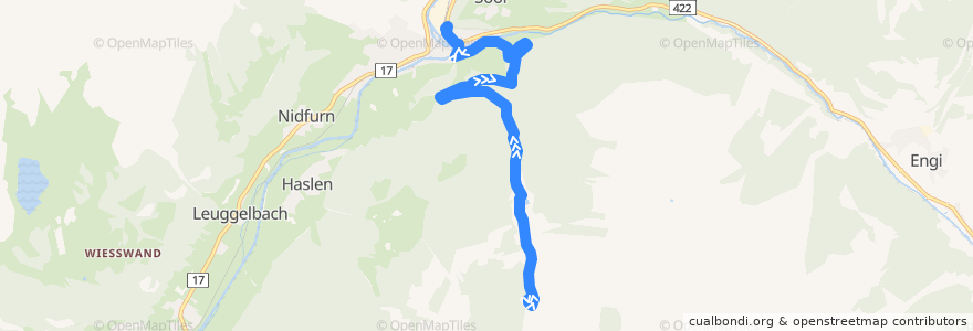 Mapa del recorrido Bus 544: Kies (Niederental) => Schwanden GL, Bahnhof de la línea  en Glarus Süd.