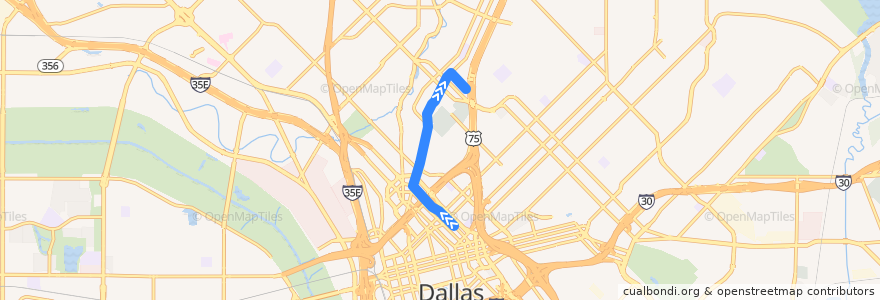 Mapa del recorrido M-Line: Federal & Olive => Cityplace de la línea  en Dallas.