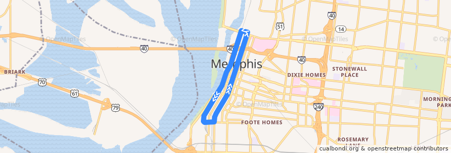 Mapa del recorrido Trolley - Riverside Loop de la línea  en Memphis.