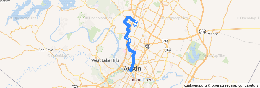 Mapa del recorrido Capital Metro 19 Bull Creek (southbound) de la línea  en Austin.