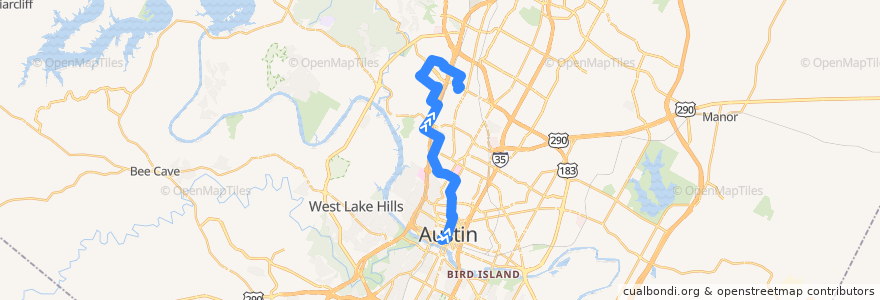 Mapa del recorrido Capital Metro 19 Bull Creek (northbound) de la línea  en Austin.