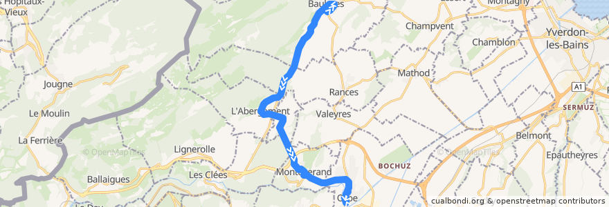 Mapa del recorrido Baulmes - Orbe de la línea  en District du Jura-Nord vaudois.