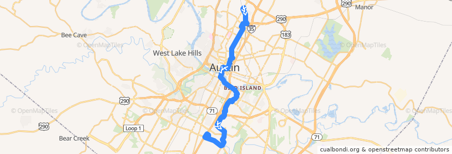 Mapa del recorrido Capital Metro 7 Duval/Dove Springs (southbound) de la línea  en Austin.