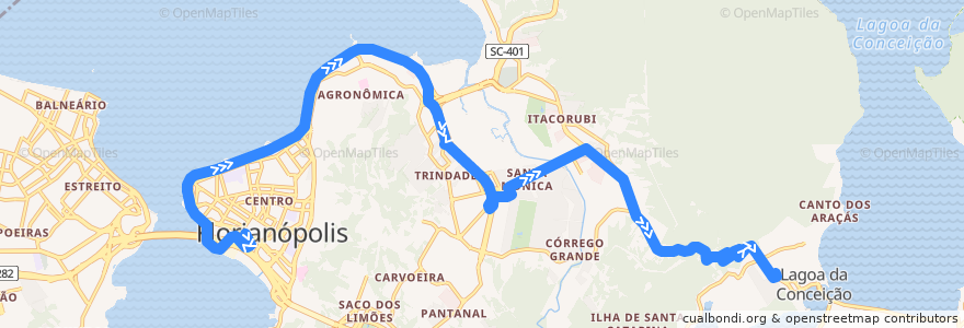 Mapa del recorrido Ônibus 320: Lagoa da Conceição Semidireto , TICEN => TILAG de la línea  en فلوريانوبوليس.