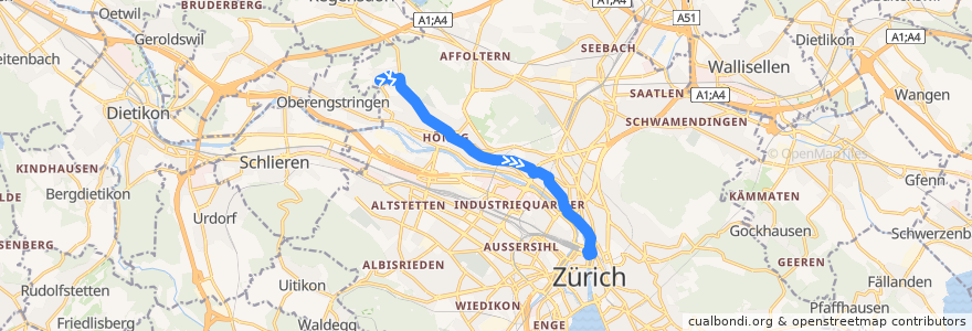 Mapa del recorrido Bus 46: Zürich, Rütihof → Bahnhofquai/HB de la línea  en Цюрих.