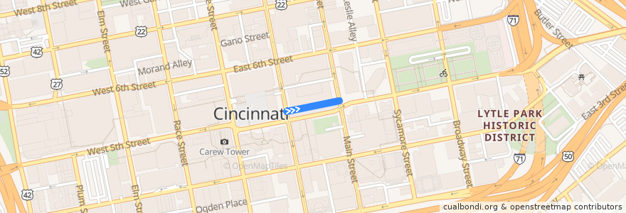 Mapa del recorrido Western Hills - Uptown de la línea  en Cincinnati.