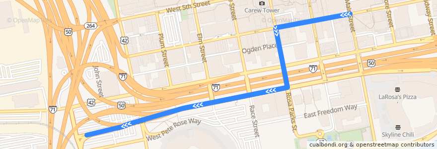 Mapa del recorrido Rosedale Latonia de la línea  en Cincinnati.