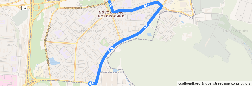 Mapa del recorrido Автобус 811к: 3-й микрорайон Новокосина - Метро "Новокосино" de la línea  en Центральный федеральный округ.