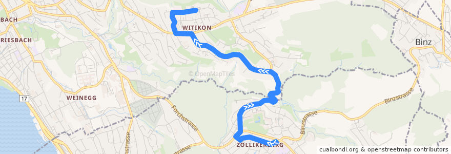 Mapa del recorrido Bus 91: Zollikerberg, Station → Zürich, Buchholz de la línea  en Bezirk Zürich.