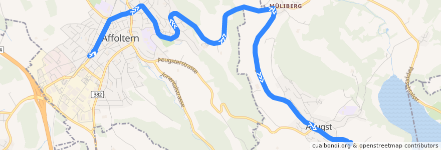 Mapa del recorrido Bus 225: Affoltern am Albis, Bahnhof => Aeugst am Albis, Grossacher de la línea  en Bezirk Affoltern.